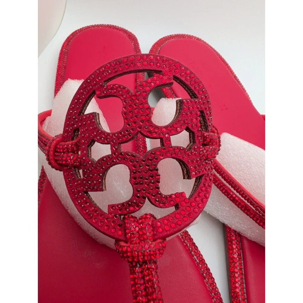 Tory Burch Miller Knotted Pave Sandals Ruby Red Size 11 (42EUR)